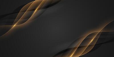 Abstract background with golden waves on black background vector