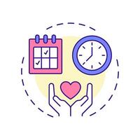 Volunteer hours multi color concept icon. Total time on organization tasks. Contribution activity tracking. Round shape line illustration. Abstract idea. Graphic design. Easy to use in brochure vector
