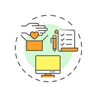 Volunteer reporting multi color concept icon. Tracking activities. Supporters program administration. Round shape line illustration. Abstract idea. Graphic design. Easy to use in brochure vector