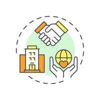Corporate volunteer integration multi color concept icon. Businesses and nonprofit. Program administration. Round shape line illustration. Abstract idea. Graphic design. Easy to use in brochure vector