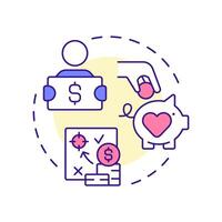 Volunteer fundraising multi color concept icon. Money for nonprofit organizations. Contribution activity tracking. Round shape line illustration. Abstract idea. Graphic design. Easy to use in brochure vector