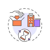 Long term volunteering multi color concept icon. Deep connections with organization. Contribution type. Round shape line illustration. Abstract idea. Graphic design. Easy to use in brochure vector
