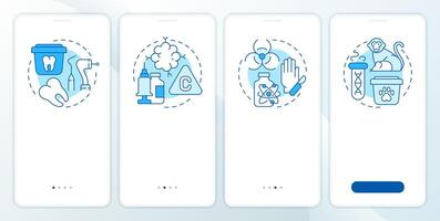 Hazardous waste management blue onboarding mobile app screen. Walkthrough 4 steps editable graphic instructions with linear concepts. UI, UX, GUI vector