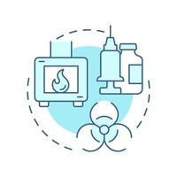 Incineration soft blue concept icon. Medical garbage. Biomedical waste disposal. Biohazard, risk. Round shape line illustration. Abstract idea. Graphic design. Easy to use in presentation vector