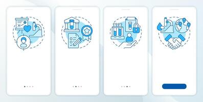 Benefits of biobanking blue onboarding mobile app screen. Medical research. Walkthrough 4 steps editable graphic instructions with linear concepts. UI, UX, GUI vector