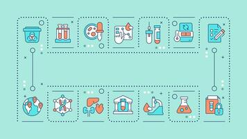 Biobanking green word concept. Biorepository storing samples. Cryo medicine development. Typography banner. Illustrationwith title text, editable icons color vector