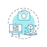 A picture is worth 1000 words soft blue concept icon. Photography camera, image. Round shape line illustration. Abstract idea. Graphic design. Easy to use in infographic, presentation vector