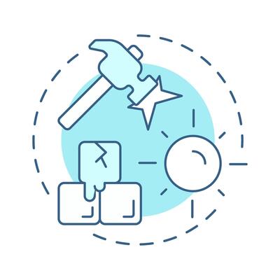 Break ice soft blue concept icon. Networking, meeting. Social gathering, communication. Sunlight, hammer. Round shape line illustration. Abstract idea. Graphic design. Easy to use in infographic