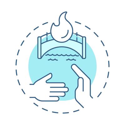 Burn bridges multi color concept icon. Social relationships, networking. Idiom, advice. Round shape line illustration. Abstract idea. Graphic design. Easy to use in infographic, presentation