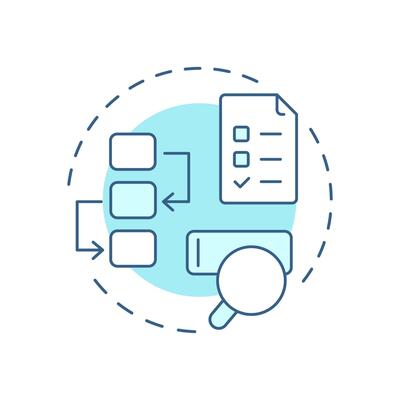 SEO specific product data soft blue concept icon. Optimization for search engines. Key goods information. Round shape line illustration. Abstract idea. Graphic design. Easy to use in presentation