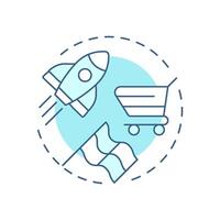 Faster time to market soft blue concept icon. Products launching improvement. Benefit of using PIM system. Round shape line illustration. Abstract idea. Graphic design. Easy to use in presentation vector