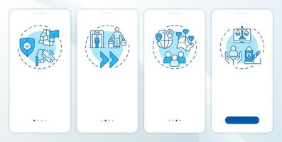 Benefits of border management blue onboarding mobile app screen. IBM. Walkthrough 4 steps editable graphic instructions with linear concepts. UI, UX, GUI vector