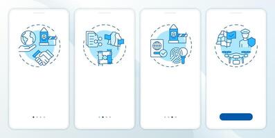 Four filter model blue onboarding mobile app screen. IBM system work. Walkthrough 4 steps editable graphic instructions with linear concepts. UI, UX, GUI vector