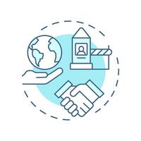 Action in third countries soft blue concept icon. Four filter model of integrated border management. Round shape line illustration. Abstract idea. Graphic design. Easy to use in presentation vector