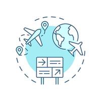 Direct flight routes soft blue concept icon. Aircraft trip, tourism. Travelling, journey. Round shape line illustration. Abstract idea. Graphic design. Easy to use in article, blog post vector