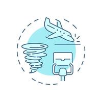 Inflight control loss soft blue concept icon. Aviation safety, accident. Weather, turbulence. Round shape line illustration. Abstract idea. Graphic design. Easy to use in article, blog post vector