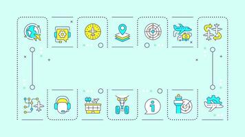 Air traffic management light cyan word concept. Flight operator, aircraft tracking. Typography banner. Illustrationwith title text, editable icons color vector