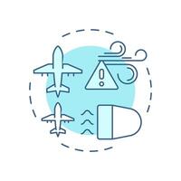Wake turbulence soft blue concept icon. Weather condition, airflow. Aircraft control loss. Round shape line illustration. Abstract idea. Graphic design. Easy to use in article, blog post vector