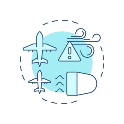 Wake turbulence soft blue concept icon. Weather condition, airflow. Aircraft control loss. Round shape line illustration. Abstract idea. Graphic design. Easy to use in article, blog post