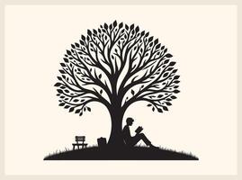 Person Reading Outdoors in a Tranquil Tree Setting vector