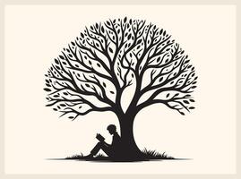 Relaxed Person Enjoying a Book Under the Shade of a Tree vector