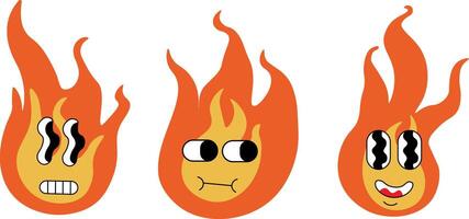 groovy fire face set in hand drawn style vector