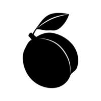 Black silhouette of a peach with a leaf on a white background showing its natural shape vector