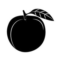 Black silhouette of a peach fruit with a single leaf on white background vector
