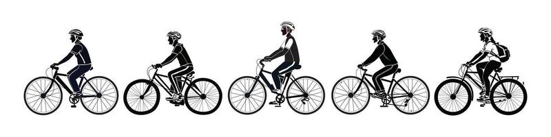 Set of Bicyclist Silhouette, Illustration Isolated On A White Background. vector