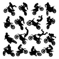 set of silhouettes motocross rider vector