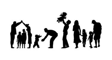 set of silhouette happy family vector