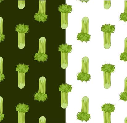 seamless pattern with celery on transparent background. Flat Bright tasty vegetables. Illustration used for magazine, kitchen textile, greeting cards, menu cover, web pages.