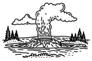 Geyser eruption illustration natural hot spring amid trees and clouds vector