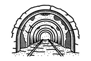 abstract underground tunnel design monochrome sketch, arch structure, railroad tracks, tunnel entrance vector