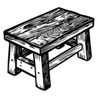 rustic wooden stool illustration with detailed texture design in monochrome ink vector