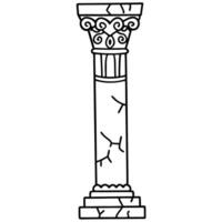 Ancient greek ionic column, cracked stone, classic architecture element, historical ruins detail vector