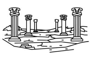 ancient ruins with crumbling columns in desert landscape historical architecture in barren terrain vector