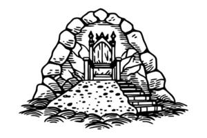 Ancient stone throne within cave entrance rocky steps leading to mysterious, regal seat vector