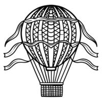 intricate hot air balloon illustration with decorative patterns and ribbons vector