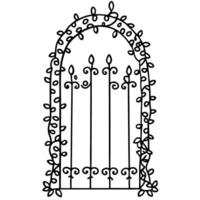 Decorative wrought iron garden gate with climbing vine details, elegant ornamental archway design vector