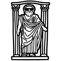 Ancient greek philosopher statue with sunglasses against classical architecture vector