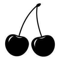 two cherries are shown in black and white. vector
