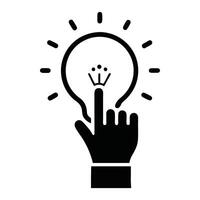 a hand with a light bulb on it and a finger pointing to it vector