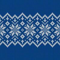 Scandinavian knitted seamless pattern. Norwegian native style sweater, ornament with white snowflakes. Fair Isle design. Wool texture. Winter holiday background vector