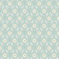 Seamless pattern with flowers and leaves of convolvulus plant. Template with bindweed wildflowers for fashion prints. Diamond shape grid. Pale Turquoise background vector