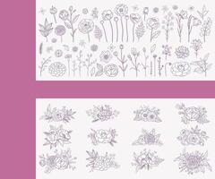 Floral set. Collection of floral elements and compositions of different flowers. Hand drawn floral elements. Floral decor for your spring and summer design. Bohemian collection vector