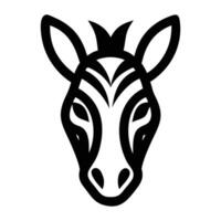 Stylish black and white illustration of a zebra's head, perfect for logos and branding. Bold lines and clean design. vector