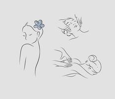 Woman silhouette on back and face massage drawing in minimalist style on grey color background vector