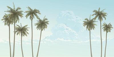 Coconut palm trees with clouds and blue sky background fade condition graphic illustration have blank space. vector