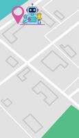 Robot with a cup of coffee. Place on the map, geolocation, geoposition. vector